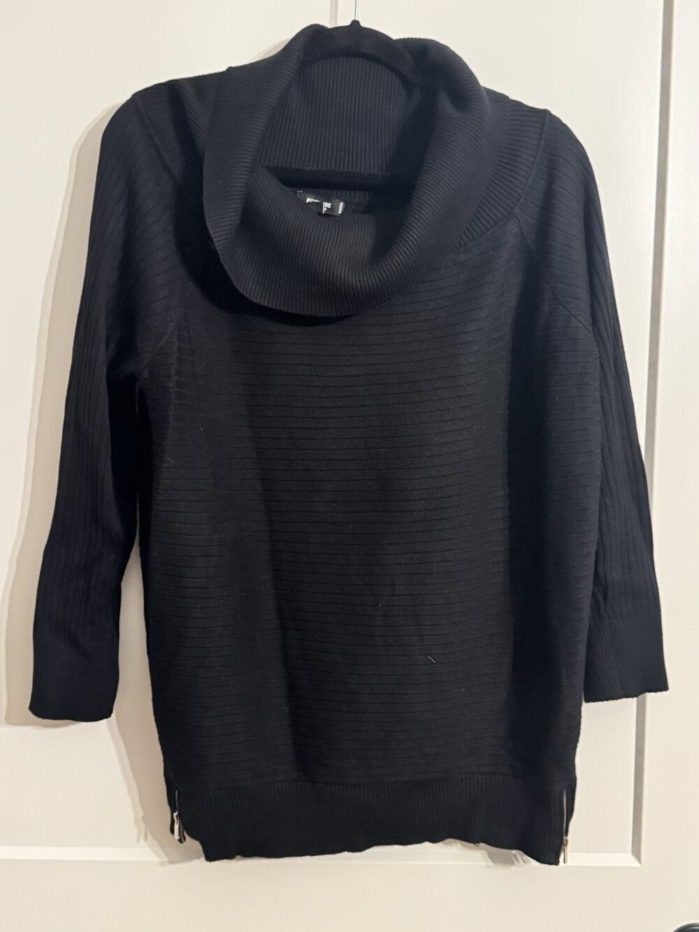 Premise Studio Cowl Neck Sweater Black 3/4 Sleeves Zipper Accent Classic Sz 1X